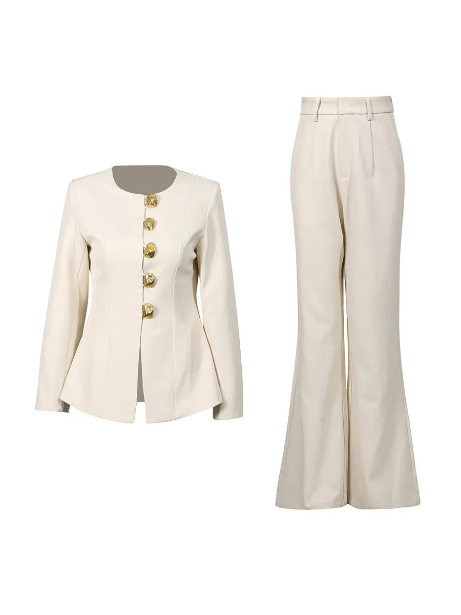 Rosalyn Metal Buckle Embellished Suit Two Piece Set