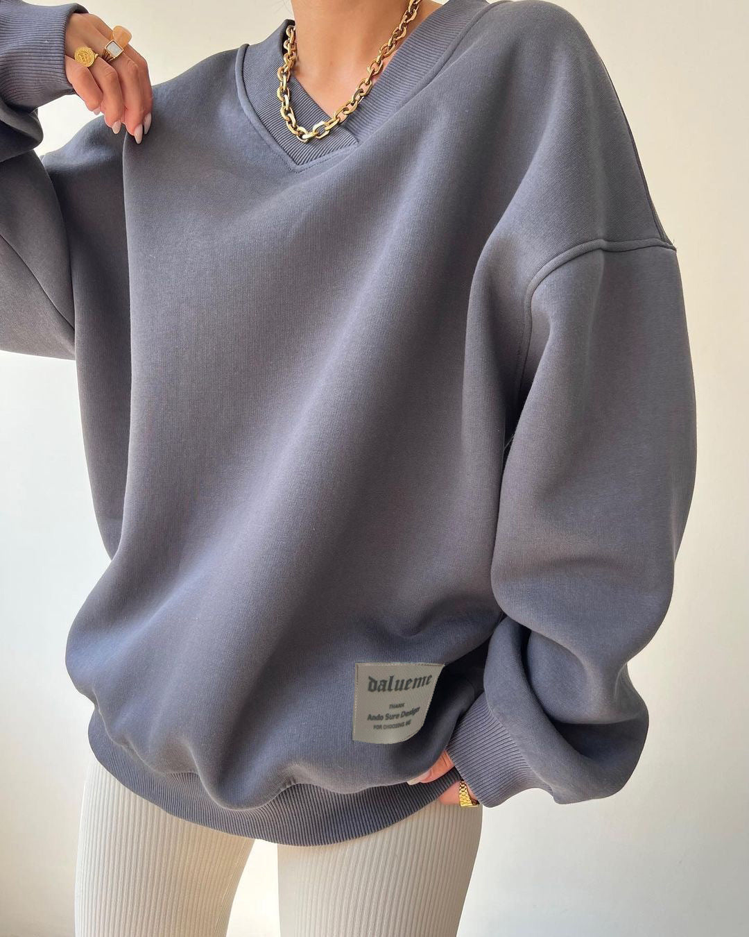 V Neck Oversized Sweatshirt Ultra Soft Fleece