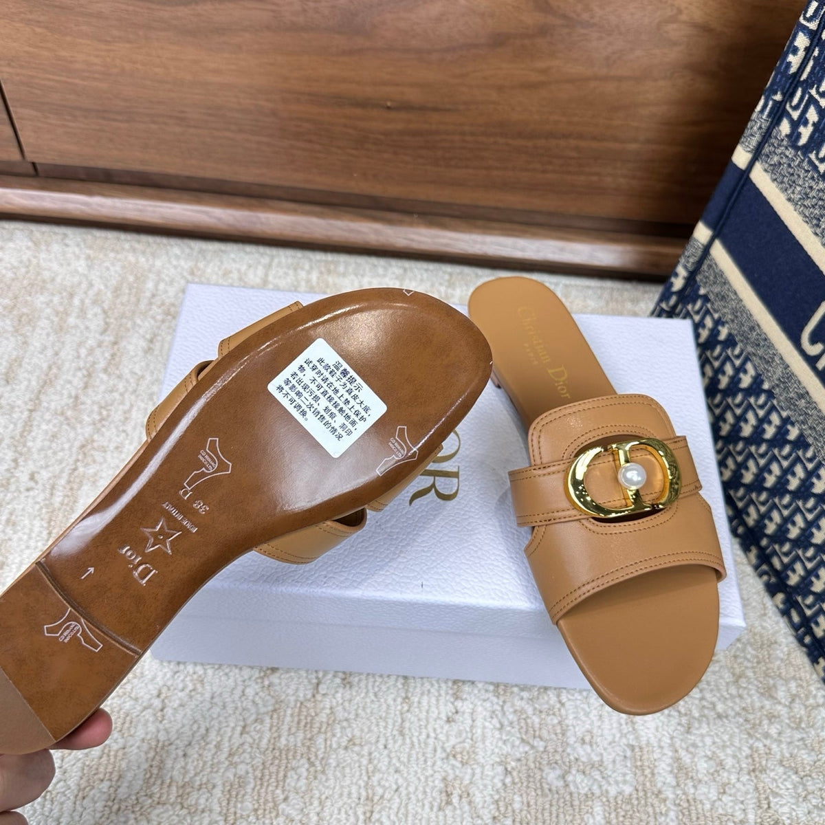 CD Montaigne Sandals Light Brown in Calfskin 598173