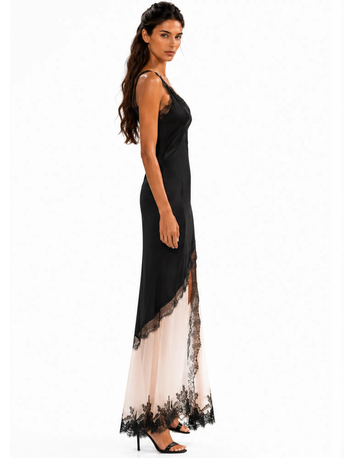 Nova Lace-Panelled Satin Maxi Dress
