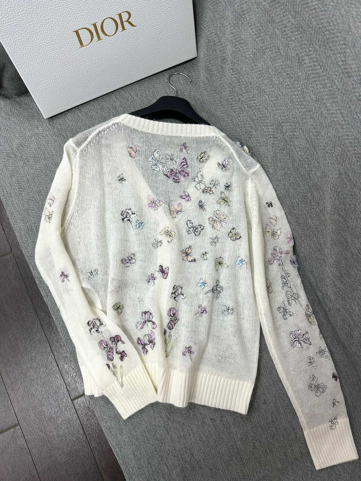 CD Butterfly Embroidered Cardigan White Alpaca Wool Cashmere 345330