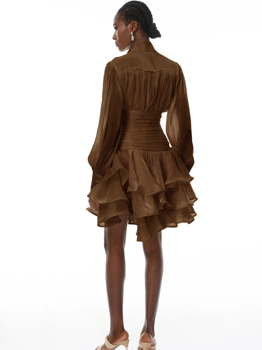 Vivian High-Neck Ruffled Detail Mini Dress