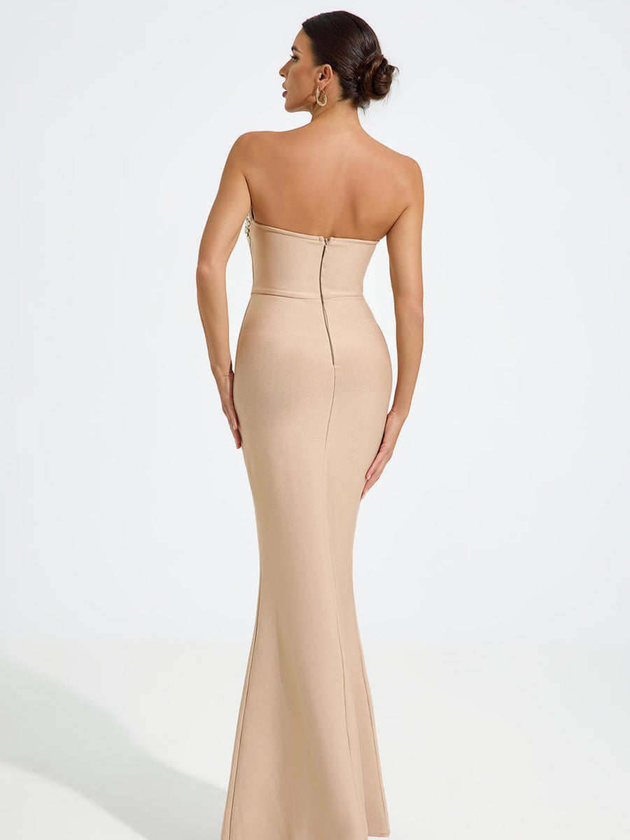 Ava Embellished Nude Mermaid Maxi Dress