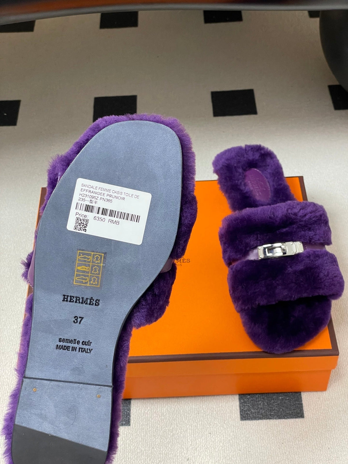 Hermes Giulia Kelly Buckle H-Slippers Purple in Wool 594326