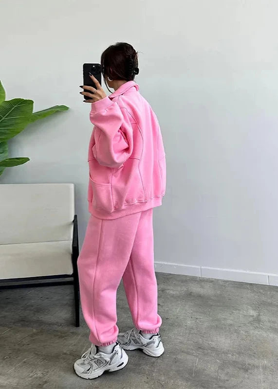 Oversized Zip Up Hoodie and Jogger Set Soft Fabric