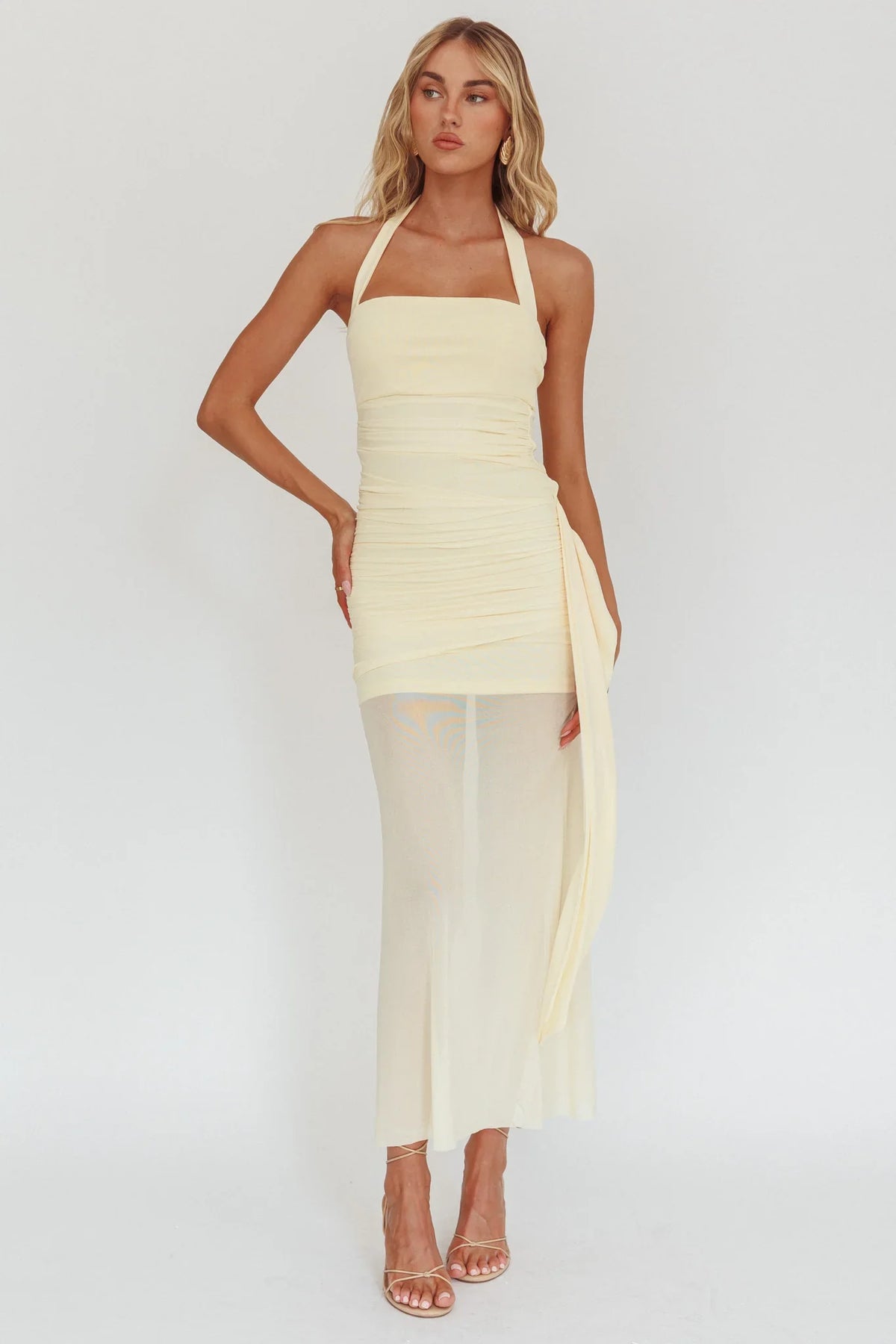 Rebekkah Halterneck Side Sash Maxi Dress Butter
