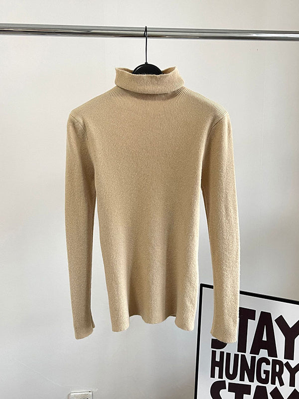 Casual Long Sleeves Skinny Solid Color High-Neck Sweater Tops
