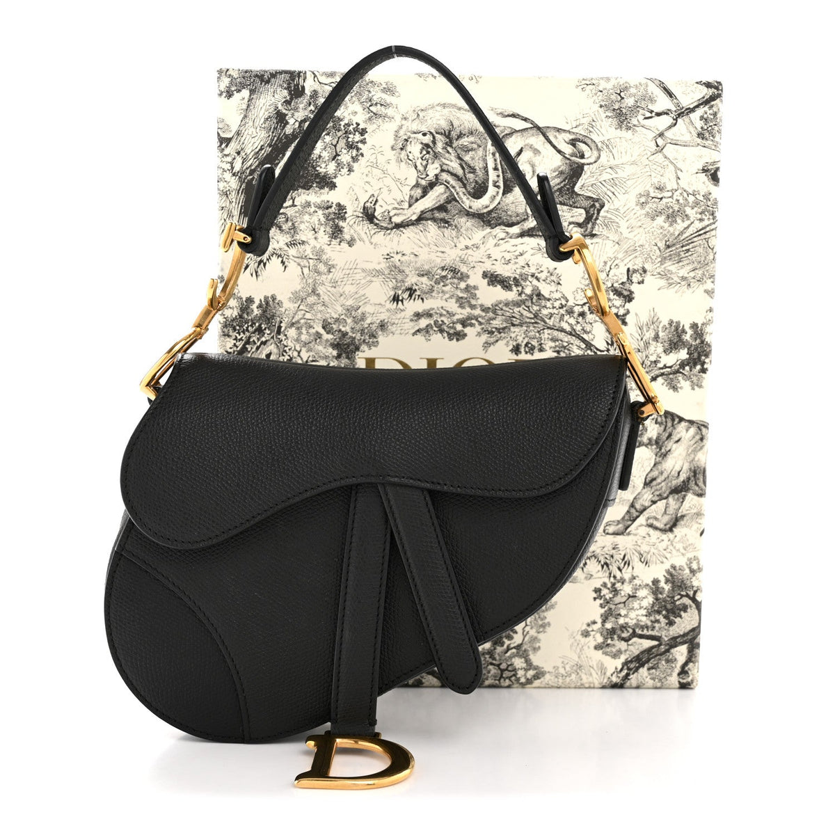Grained Calfskin Mini Saddle Bag Black