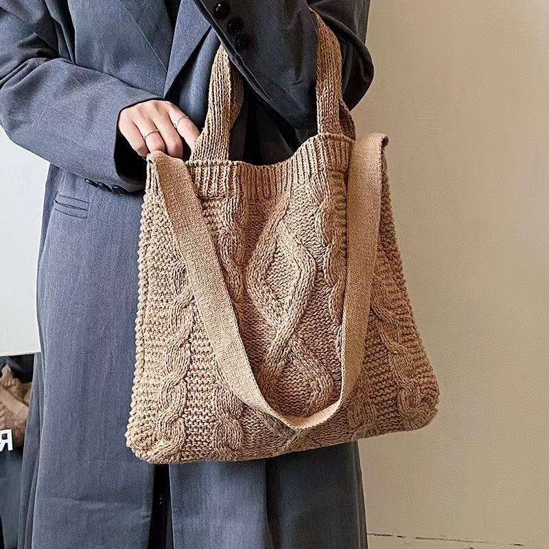 Crochet Tote Bag Checkerboard Knit Bag