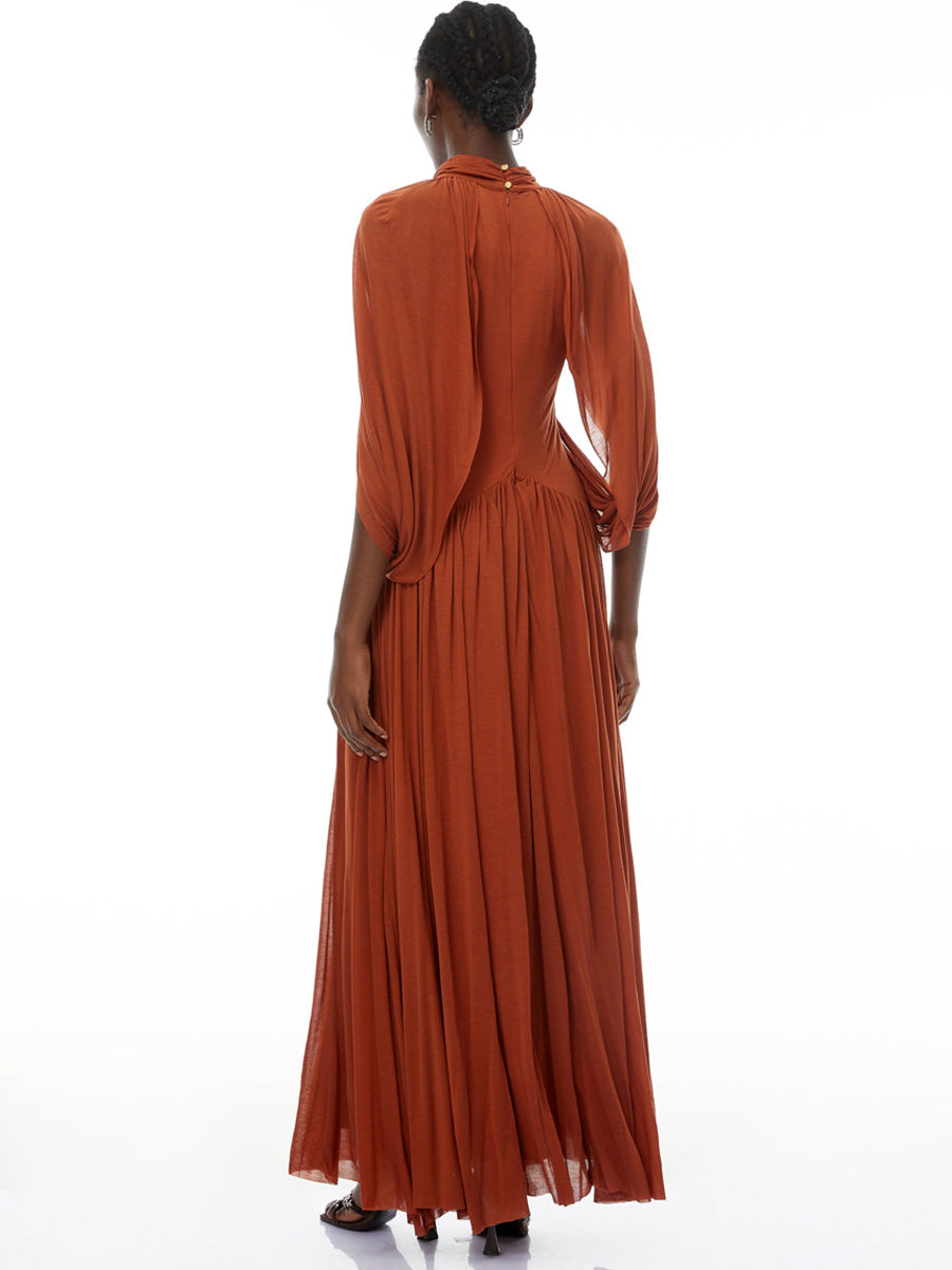 Makayla Cape Design Mesh Maxi Dress