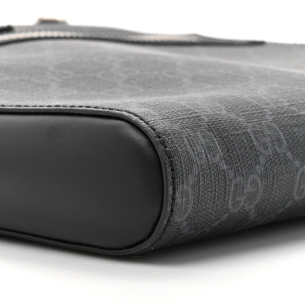 GG Supreme Monogram Appia Calfskin Web Flat Messenger Bag Black Grey