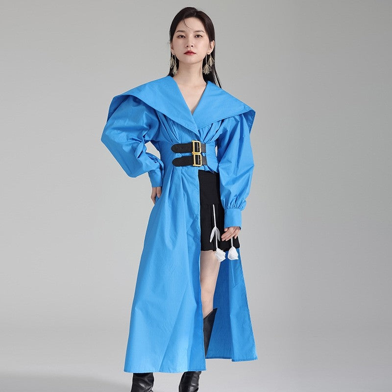 Solid Color Dress With Large Lapel