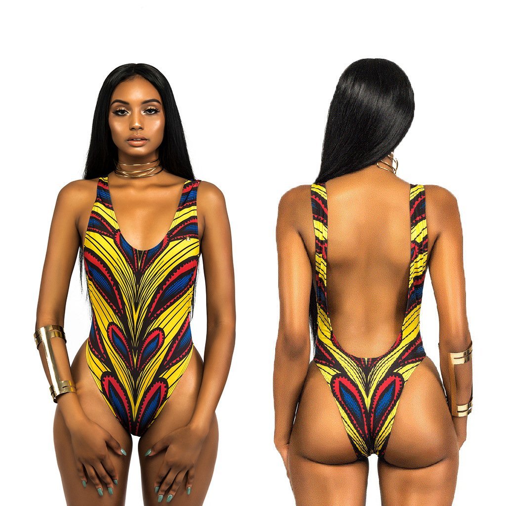 New Ladies Printed Open Back One-Piece Swimsuit