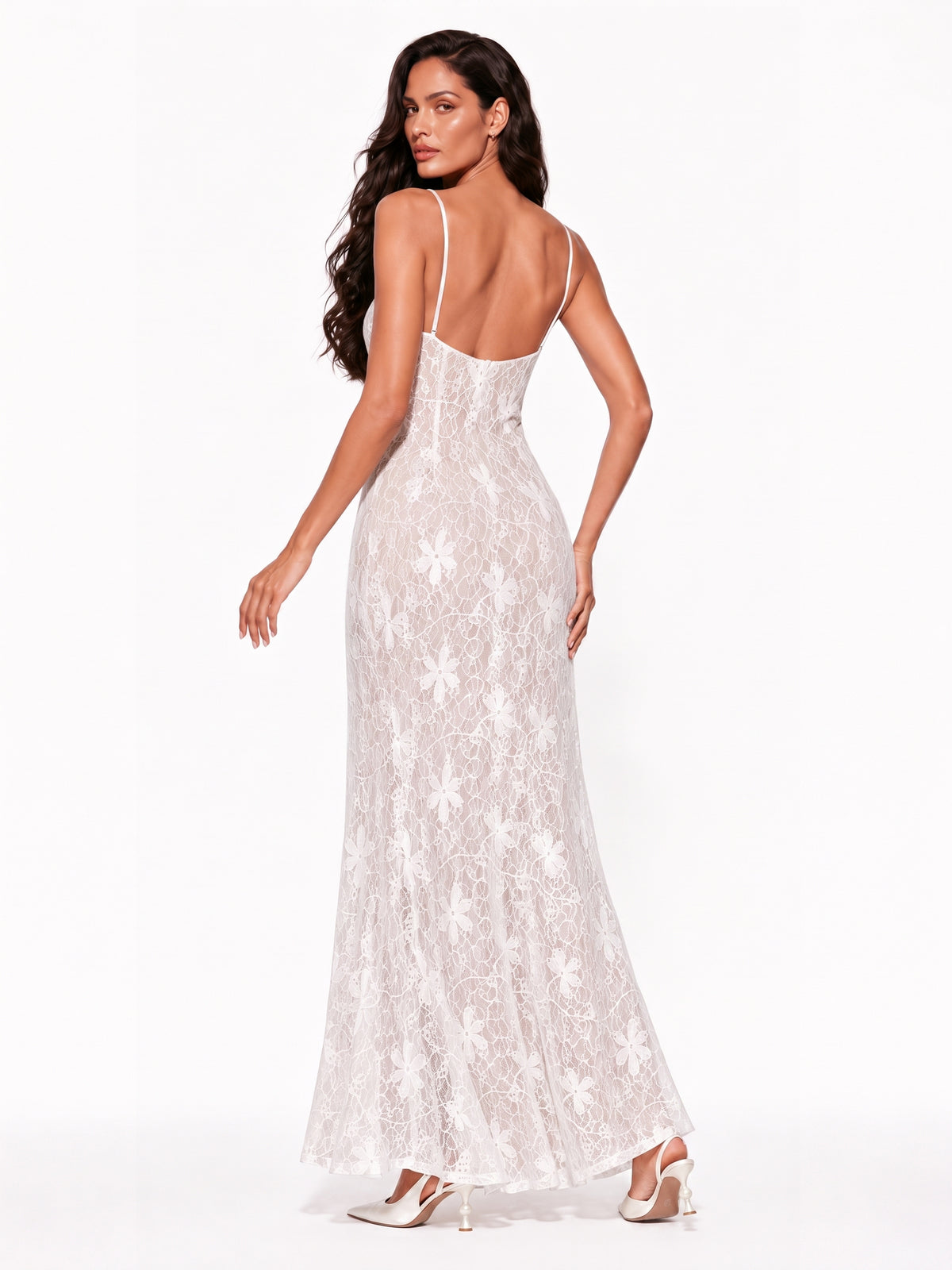 Clara Halter-Neck Lace Slip Maxi Dress