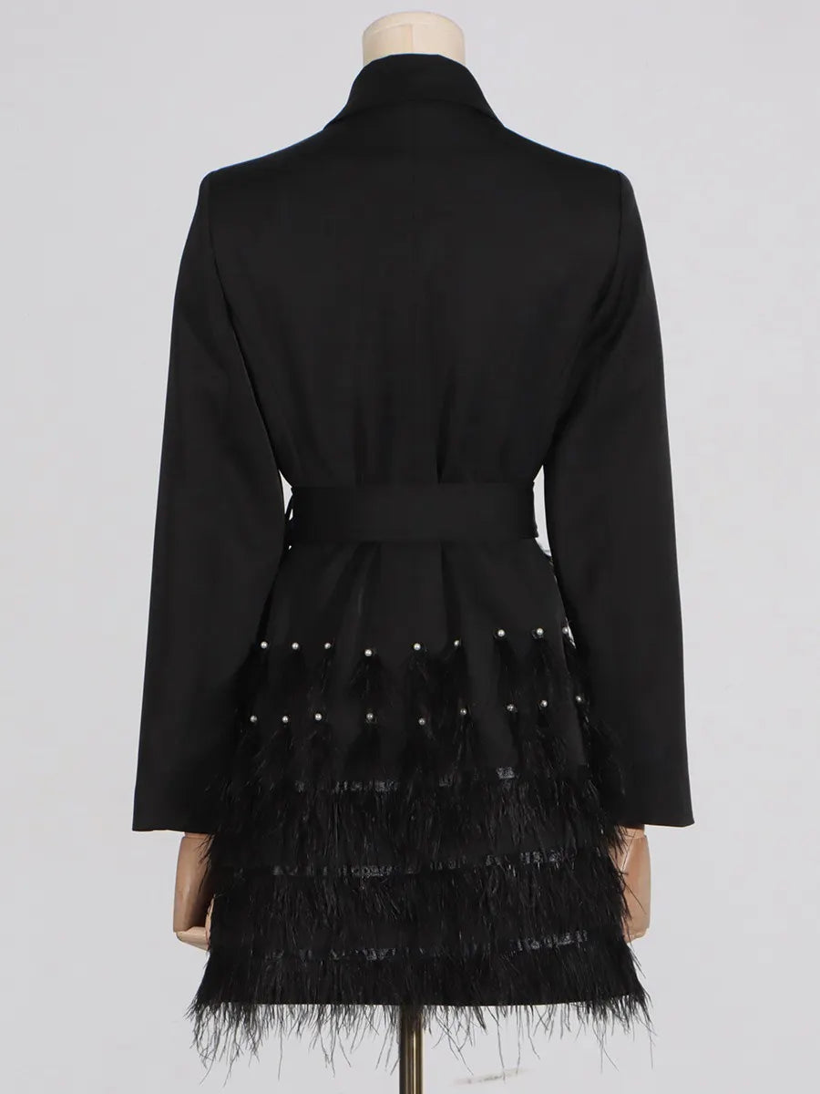 Guinevere Beaded Feather Patchwork Suit Mini Dress