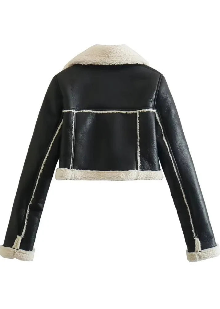 Double Sided Leather Jacket With Sherpa Trim