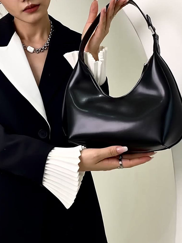 Solid Color Zipper Moon Shoulder Strap Armpit Bags