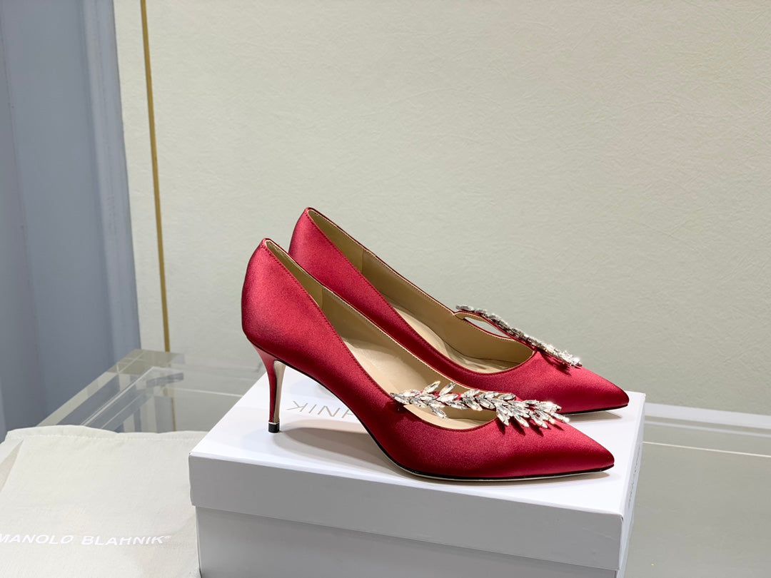 Manolo Women's Nadira Pumps 70 Red Satin