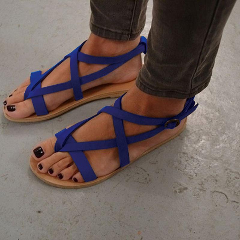 Solid Color Crossover Strap Flat Heel Shoes