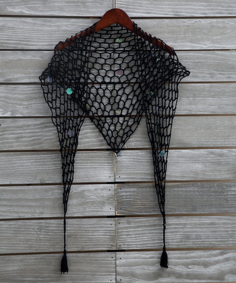 Beach Shawl Sunscreen Sexy Fishnet Sequin Triangle Cover-Up