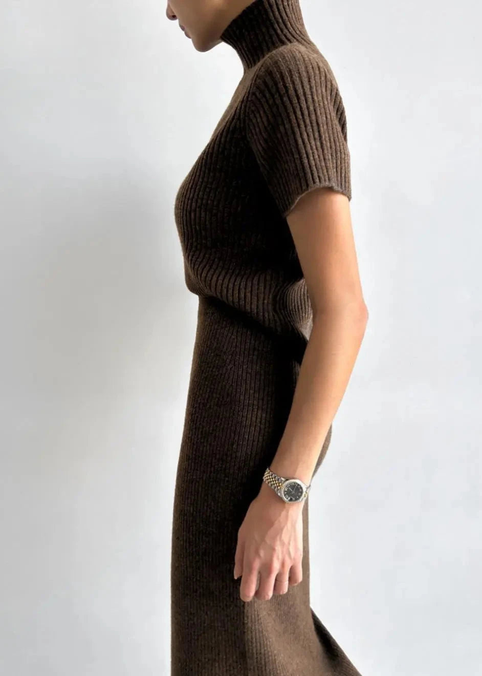 Two Piece Knit Set With Mock Neck And Skirt