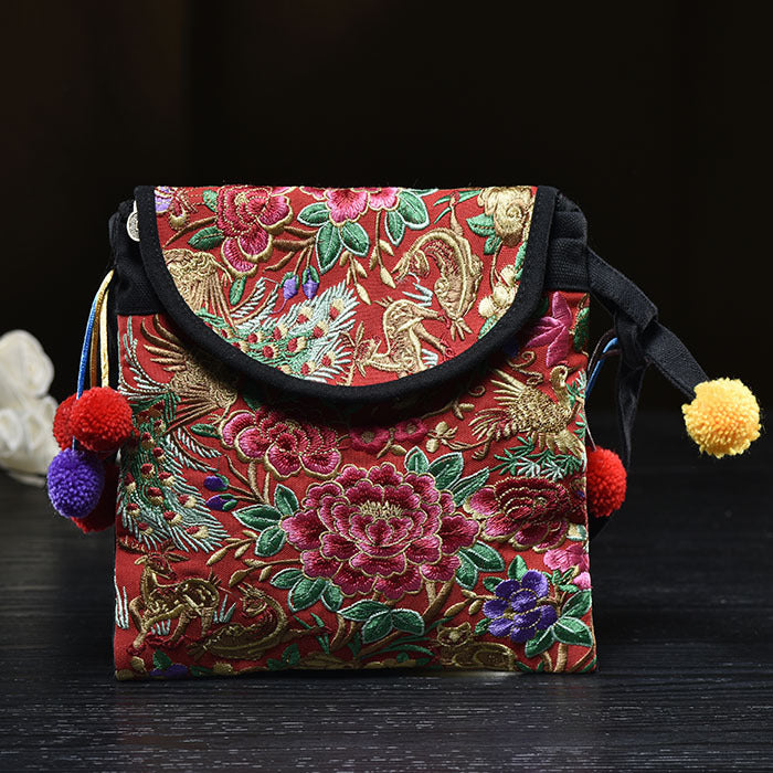 Ethnic Embroidered Embroidered Women'S Bag Canvas Coin Purse Vintage Shoulder Cross-Body Tote