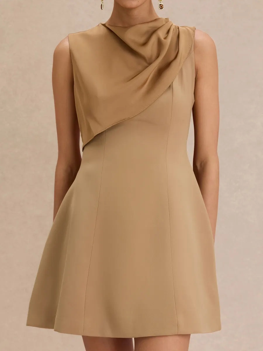 Chloe Satin Cowl-Neck Asymmetrical Mini Dress