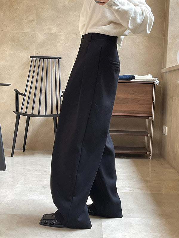 Loose Pleated Solid Color Casual Pants Bottoms