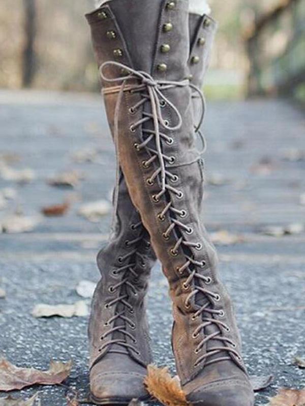 2018 Winter Rivet Bandage Thigh-High Boots Shoes