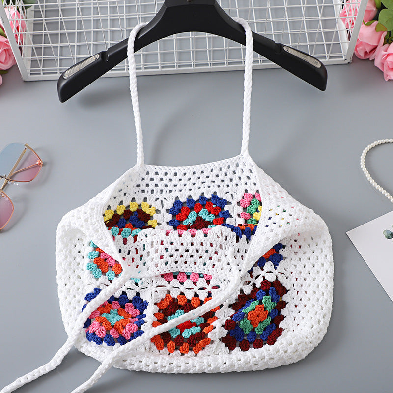 Crochet Granny Square Bag Floral Stitching Handmade Bag