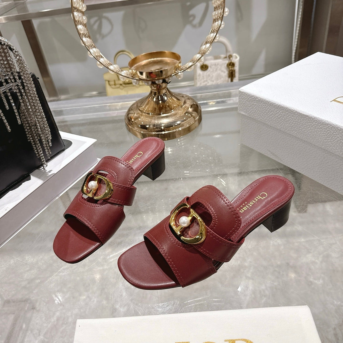CD 26 Chunky Heel Sandals 35mm Burgundy Leather 592268