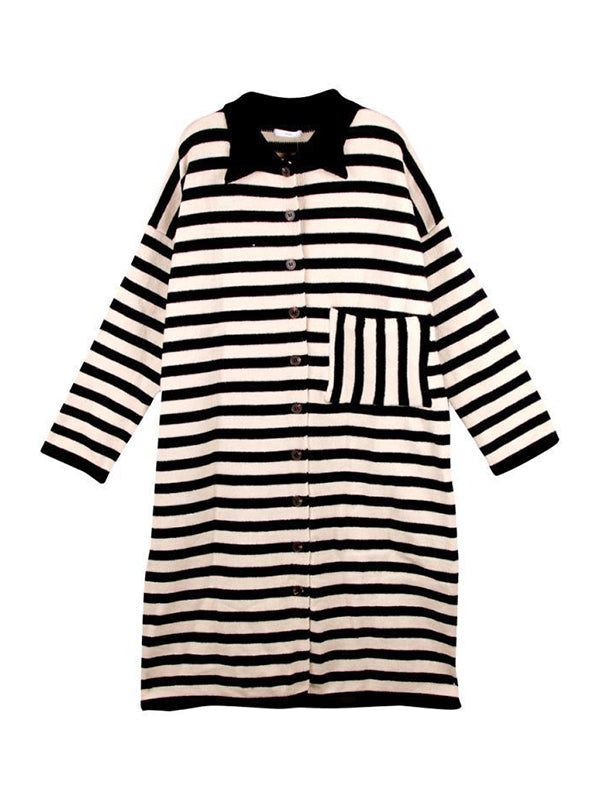 Urban Long Sleeves Loose Striped Polo Sweater Dresses