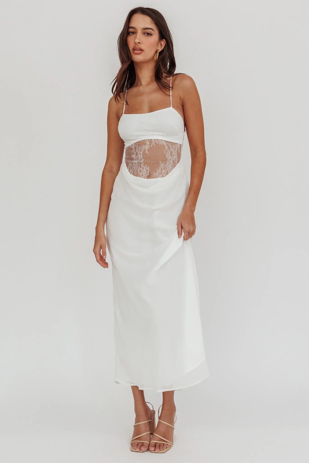 These Days Backless Lace Waist Maxi Dress White