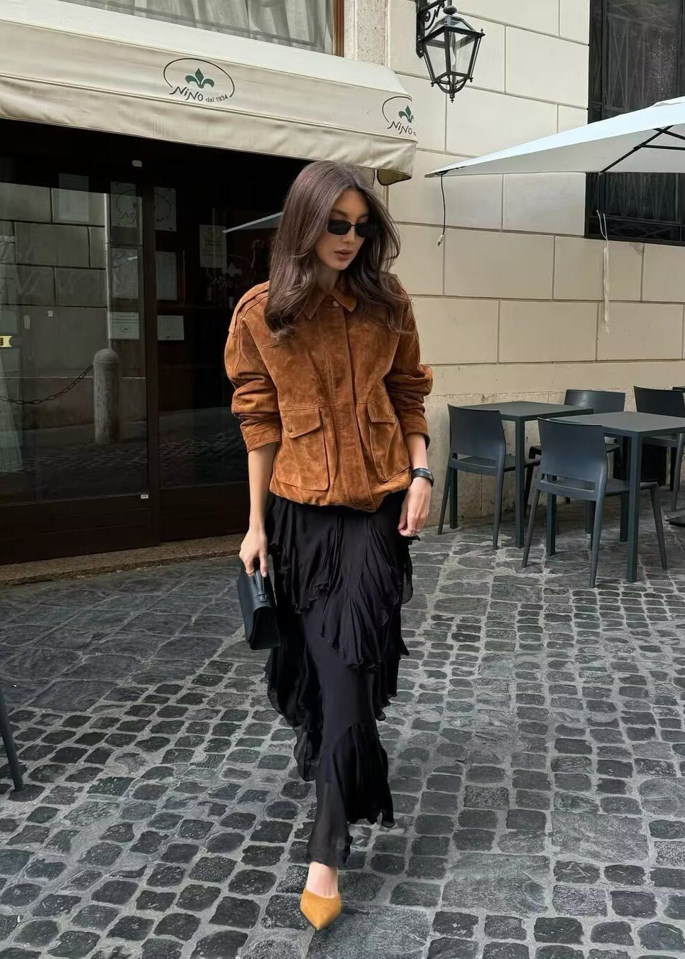 Suede Effect Oversized Jacket With Front Pockets