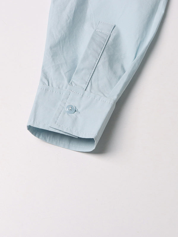 Long Sleeves Loose Buttoned Solid Color Zipper Lapel Collar Shirts Tops
