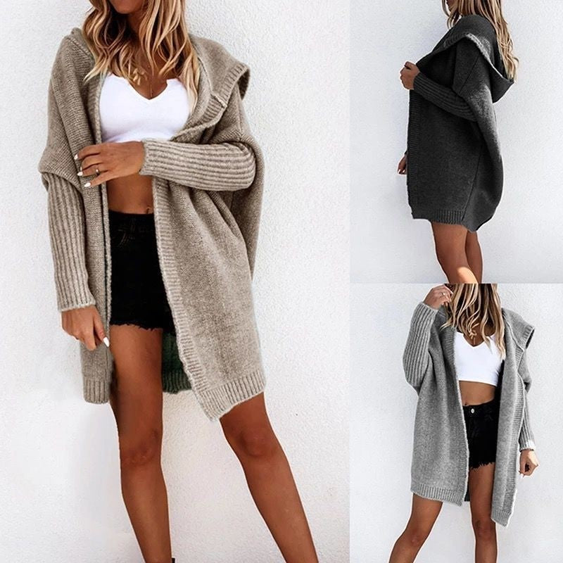 Cotton Blend Loose Knit Hoodie Sweater
