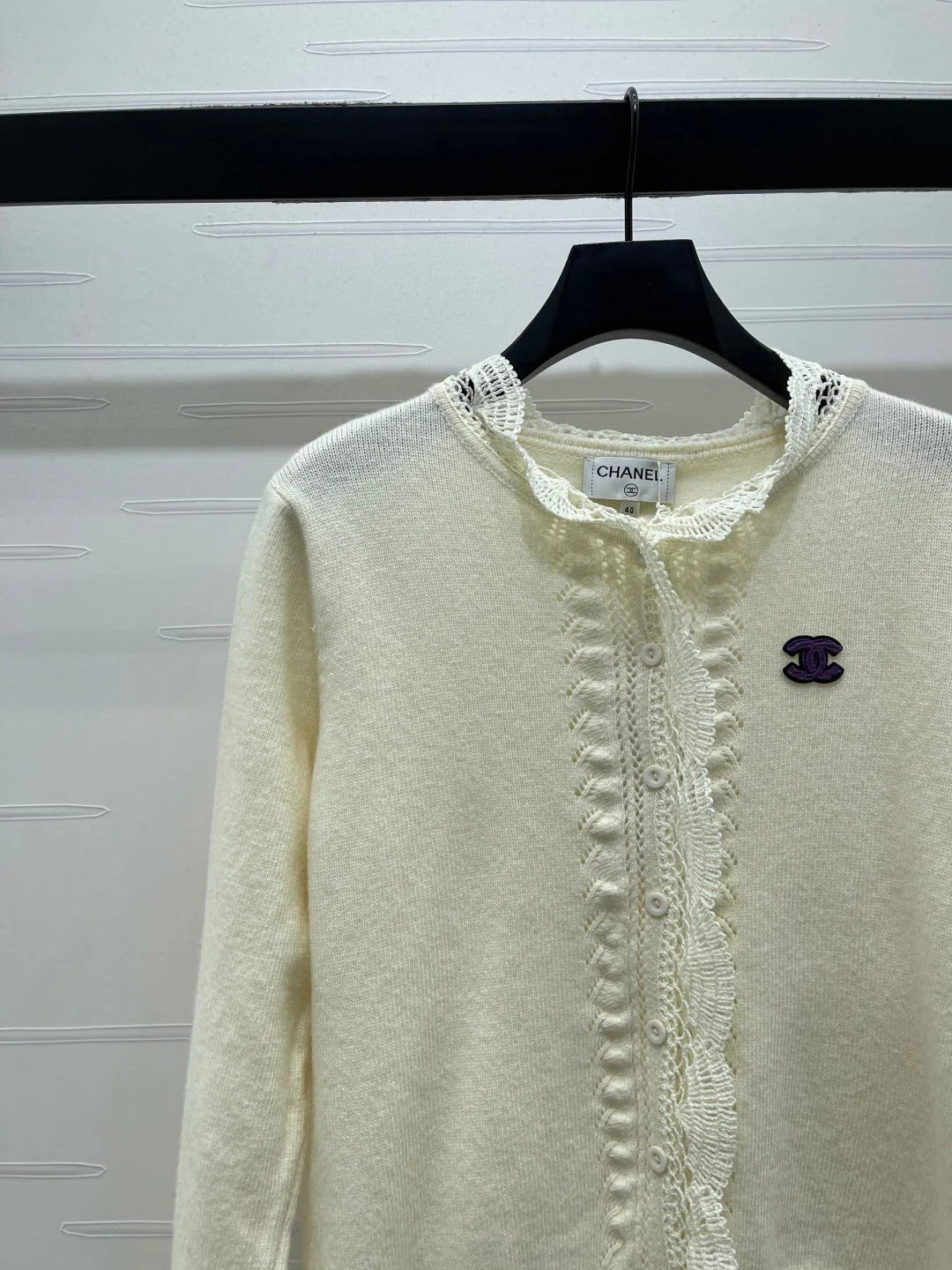 CC 26 Lace-Trimmed Knit Cardigan Cream Wool 340798