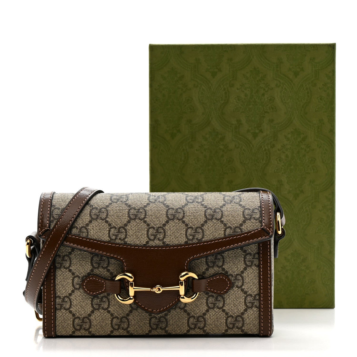GG Supreme Monogram Mini Horsebit 1955 Shoulder Bag Beige Brown Sugar