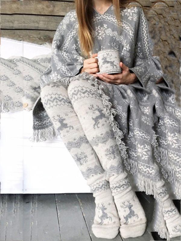 Christmas Snowflake Elk Tribal Pattern Over Knee-High Stocking