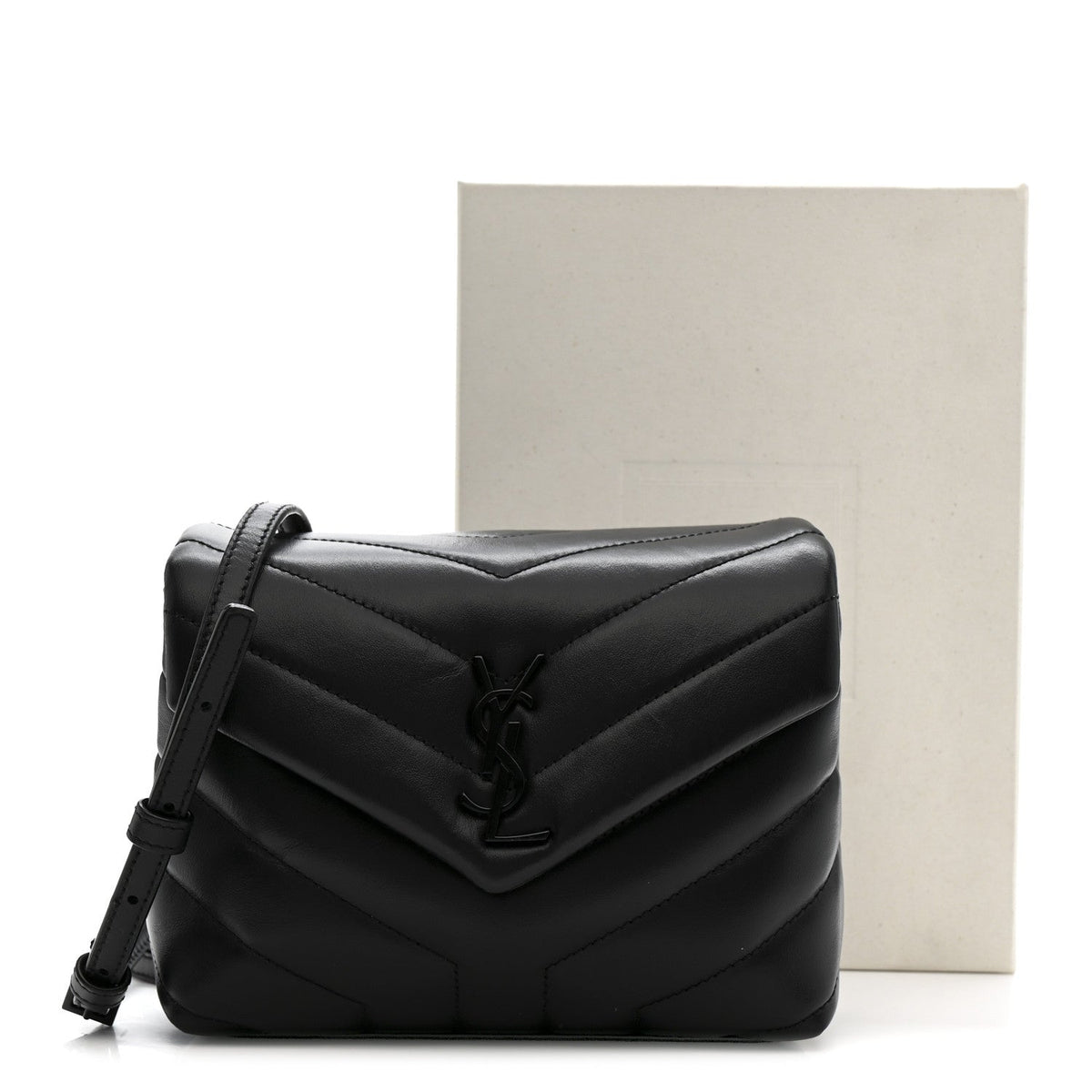 Calfskin Y Quilted Monogram Monochrome Toy Loulou Crossbody Bag Black