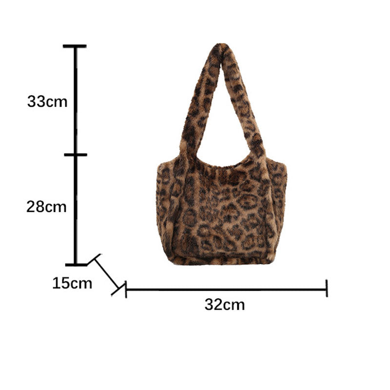 Retro Leopard Print Furry Tote Shoulder Bag