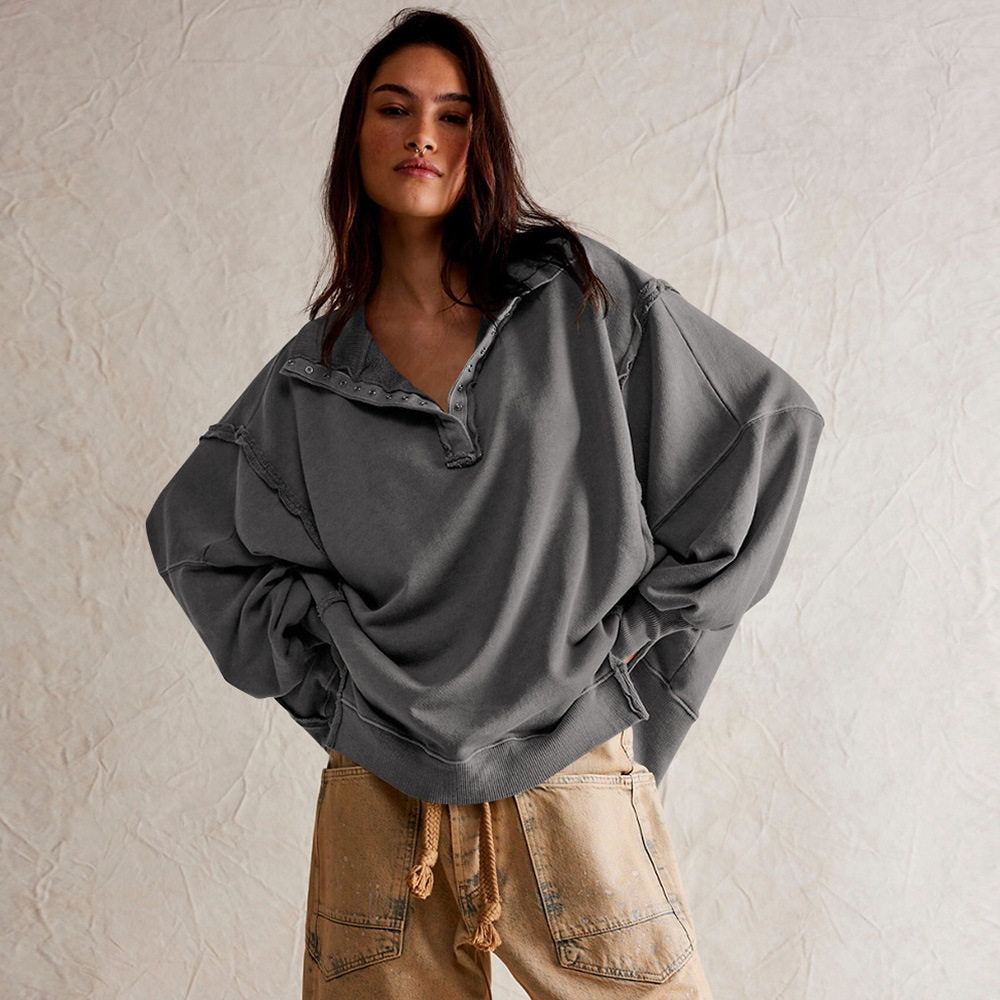 Loose Hoodie With Lantern Sleeves And Slit