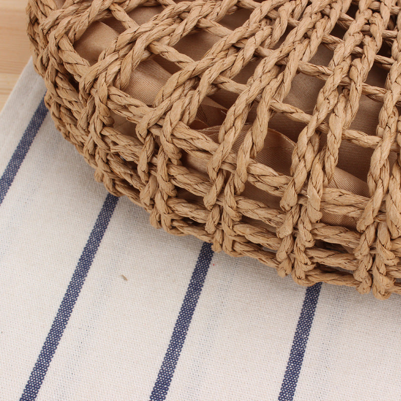 Crochet Market Bag Half-Round Hollow Straw Bag