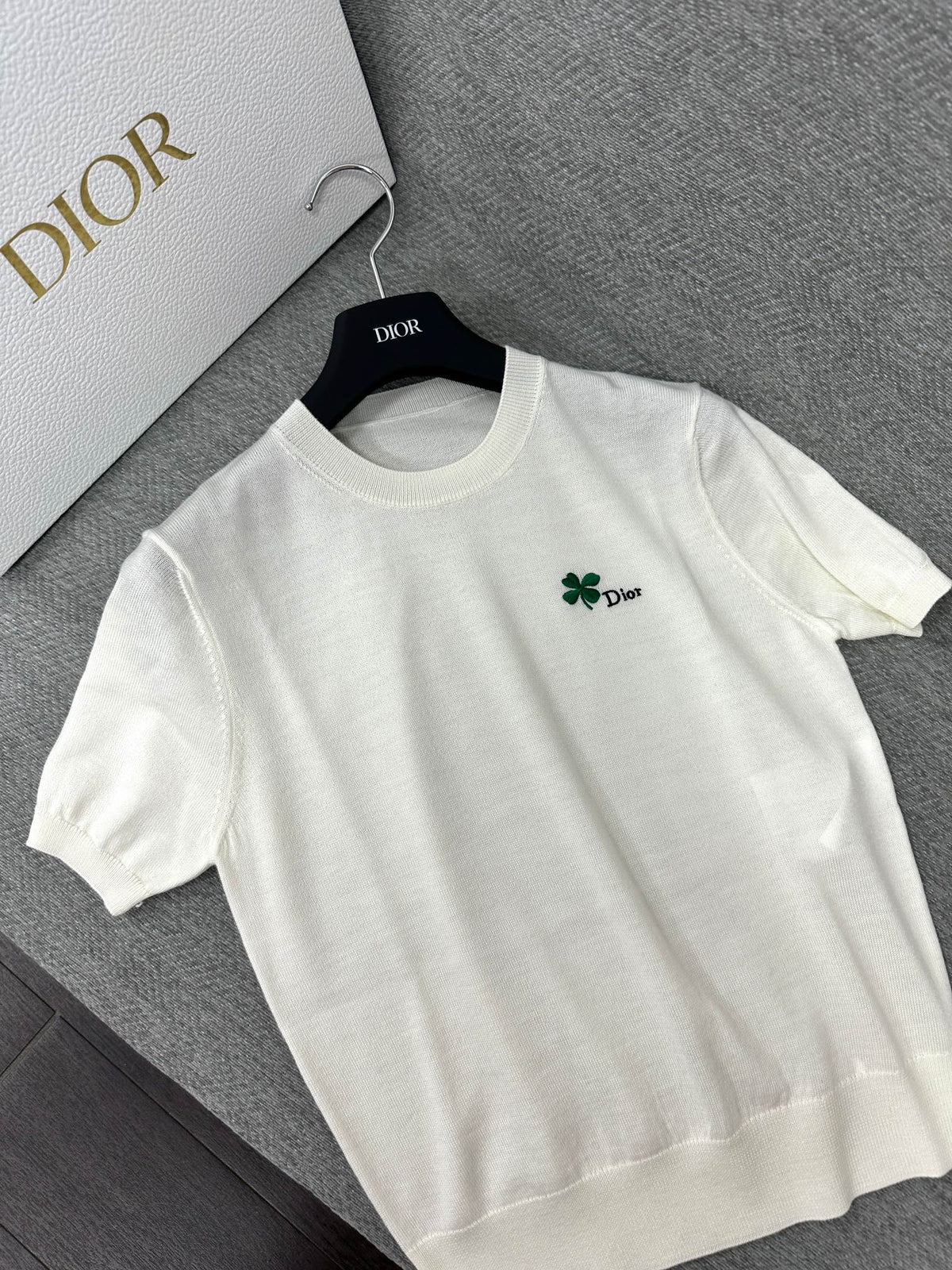 CD Fitted Short-Sleeved Sweater White Wool 345327