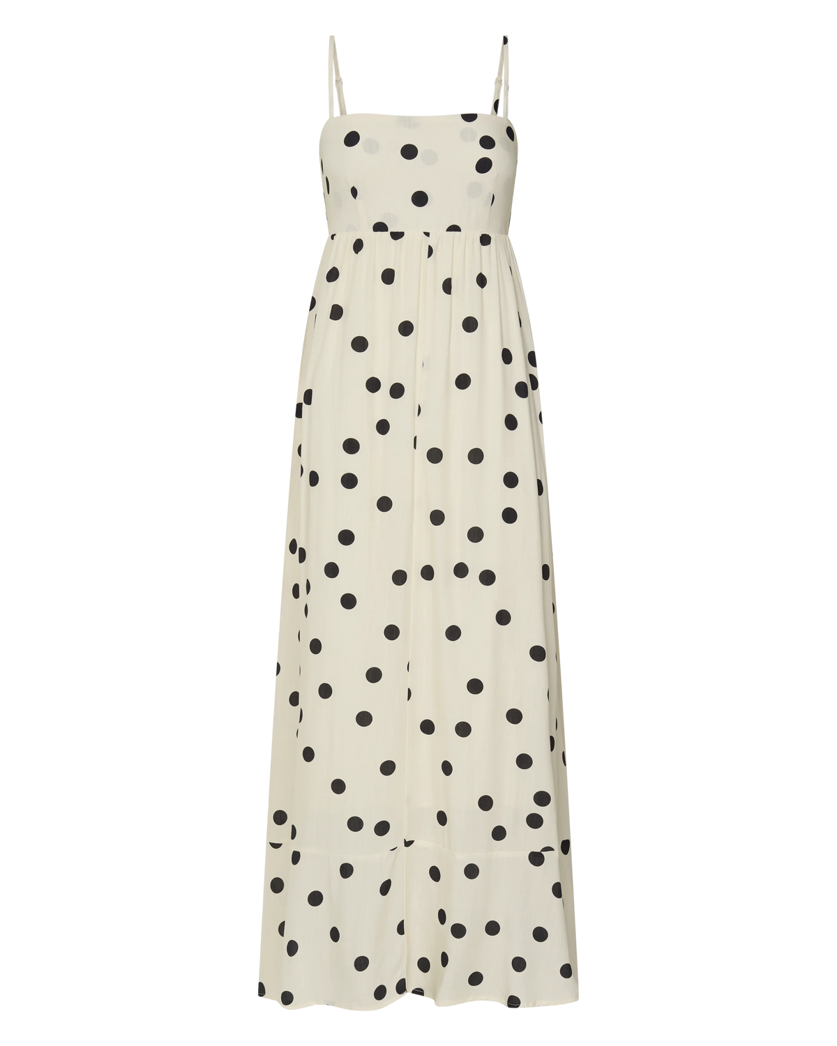 Miriam Midi Linen Dress - Strappy Straight Neck A Line Dress in Beige & Black Spot