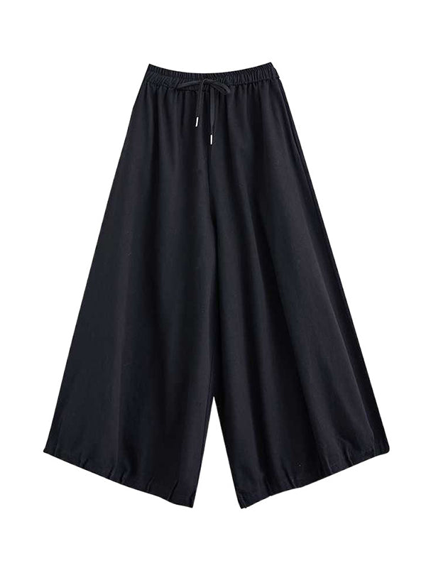 High Waisted Loose Drawstring Elasticity Pleated Pockets Culotte Knickerbockers