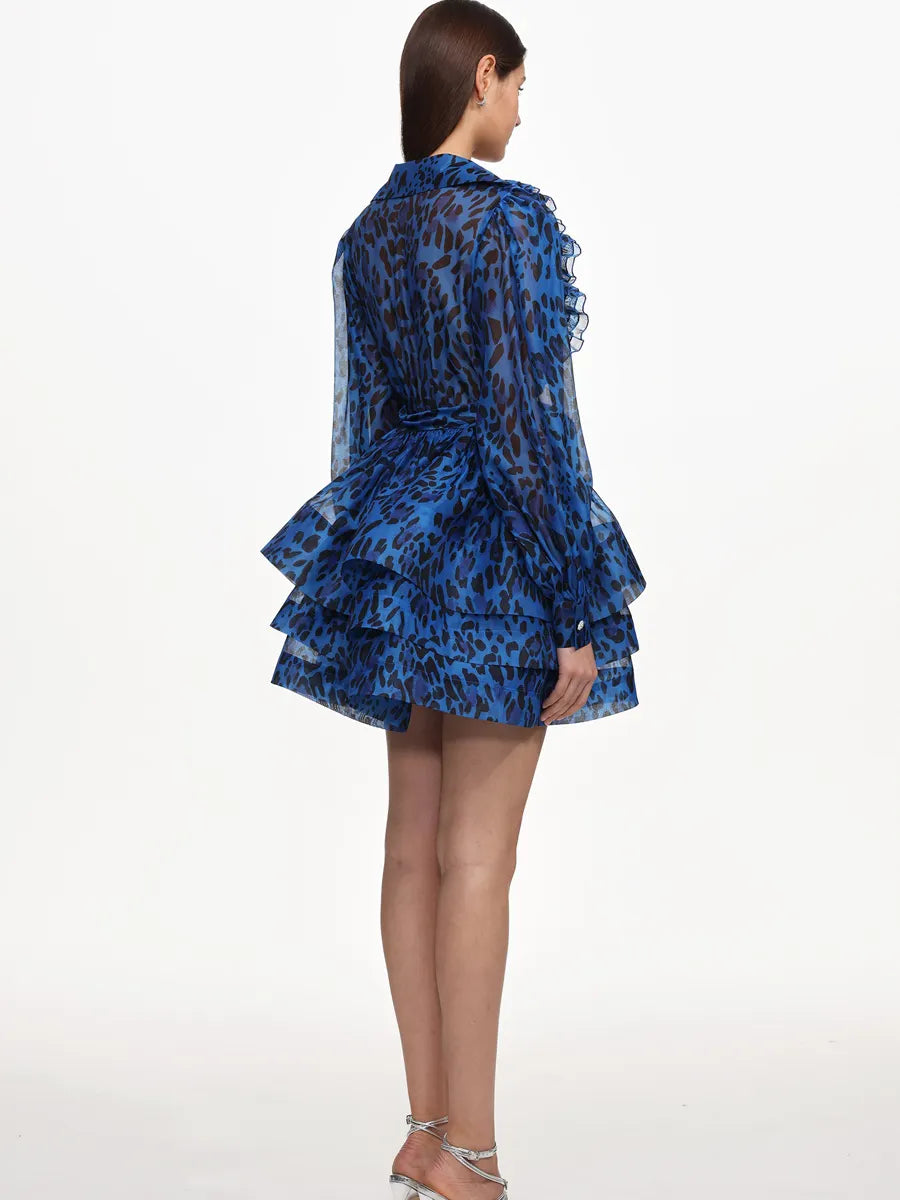 Halle Ruffle Leopard Print Woven Mini Dress