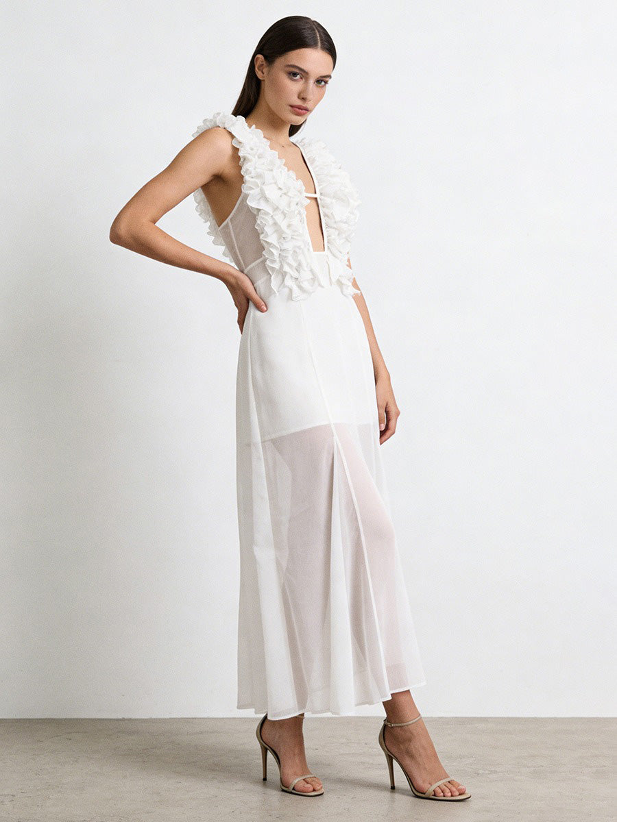 Noelle V Neck Layered Ruffle Maxi Dress