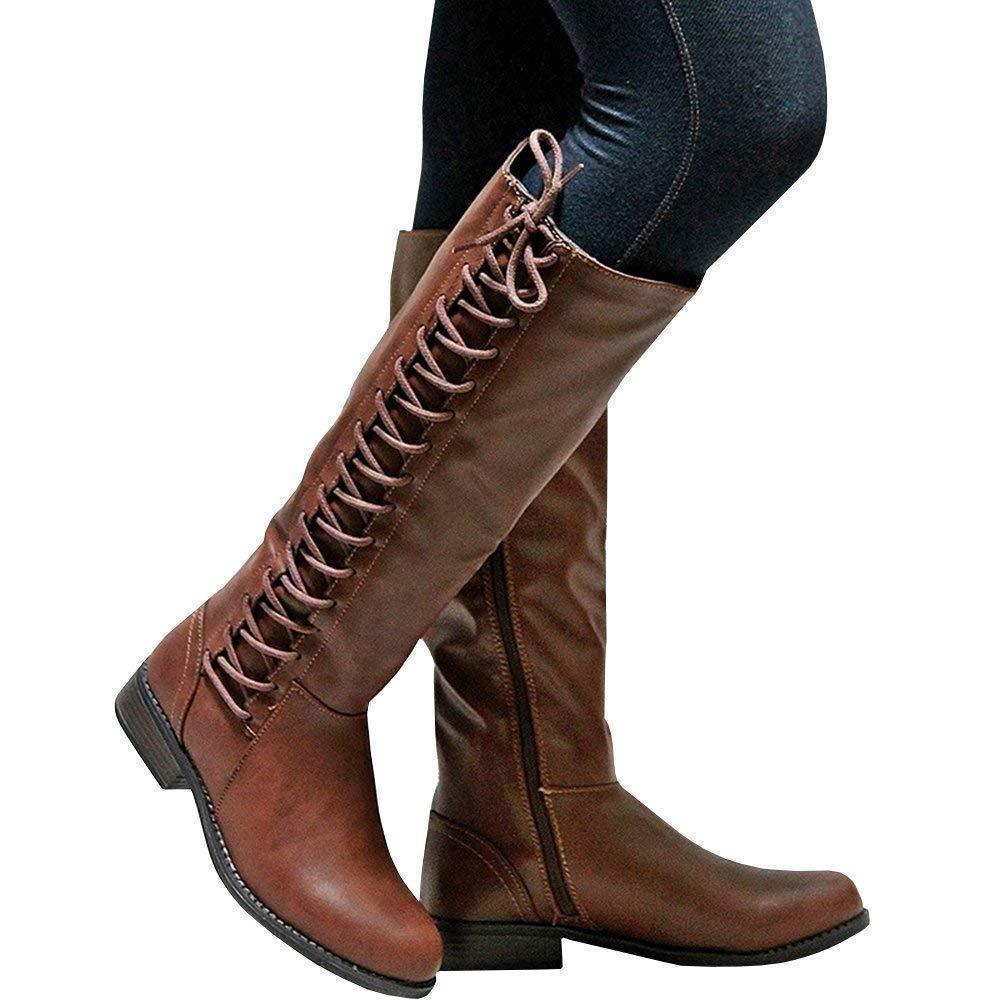 Fashion Solid Color Bandage Thigh-High Low-Heel Boots Shoes