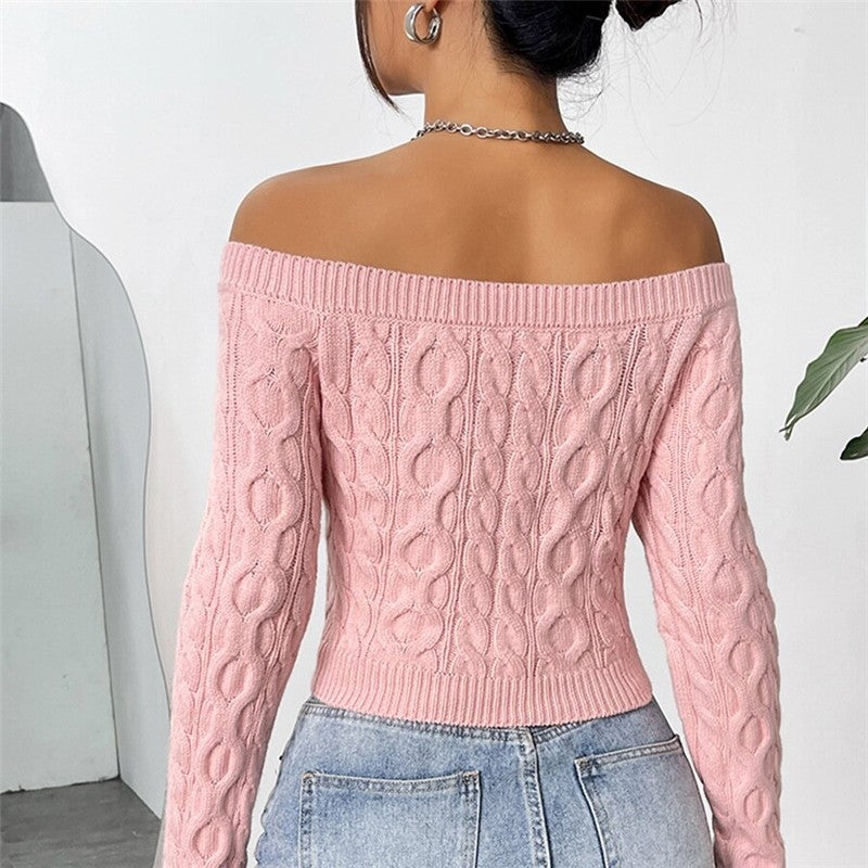 Sexy One Collar Crop Exposed Short Knitted Top